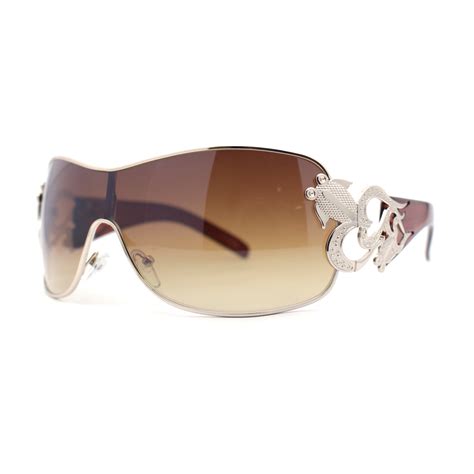 womens coy metal jewel designer fashion shield warp sunglasses